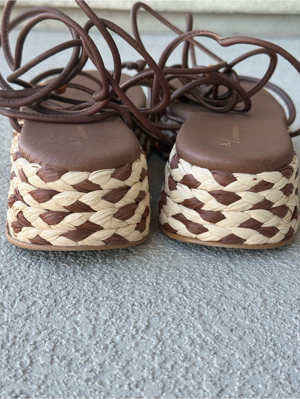Anthropologie Platform Woven Raffia & Leather Lace Up Sandals Sz 40 US 9.5 Brown - Picture 11 of 14